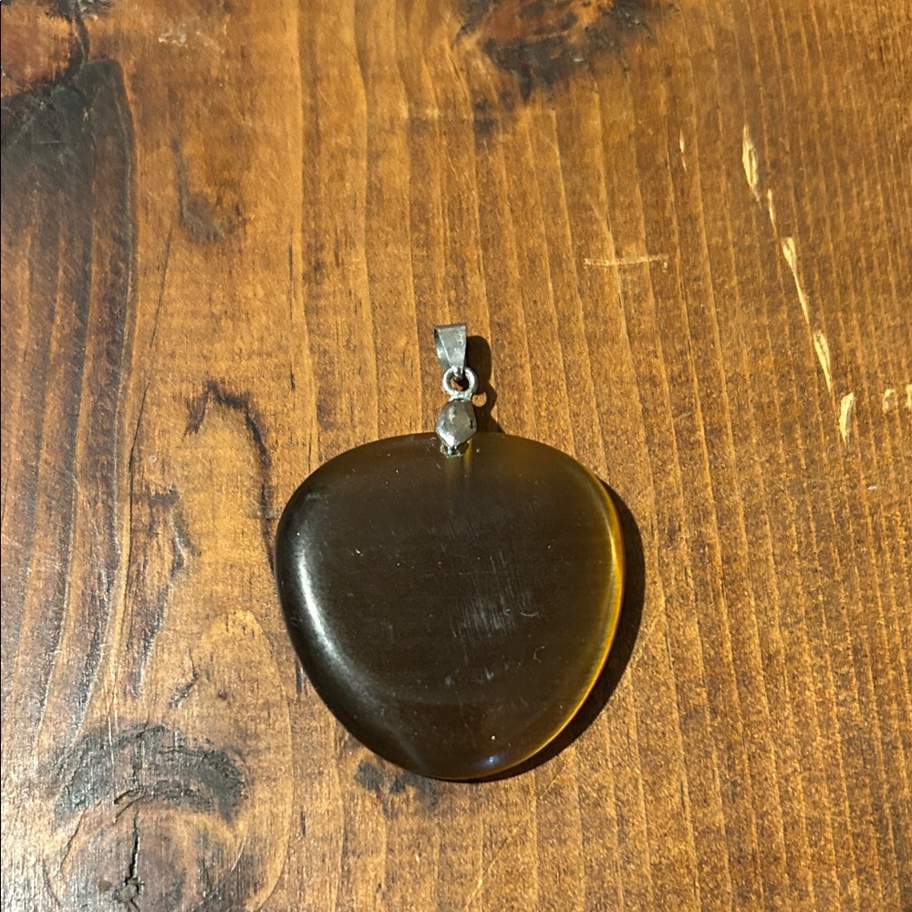 Cats Eye Brown Glass Heart Pendant Necklace